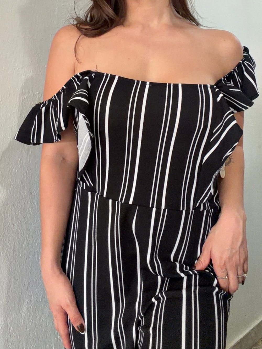 Black & White Striped Ruffle Jumpsuit